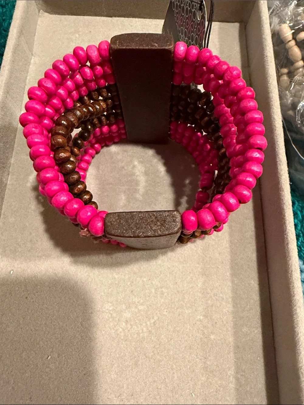 Beaded Stretch Bracelet - Hot Pink & Brown